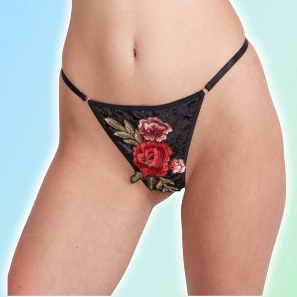 NWT KILO BRAVA Floral Crushed Velvet Low Rise G-String Sz XL - Picture 1 of 9